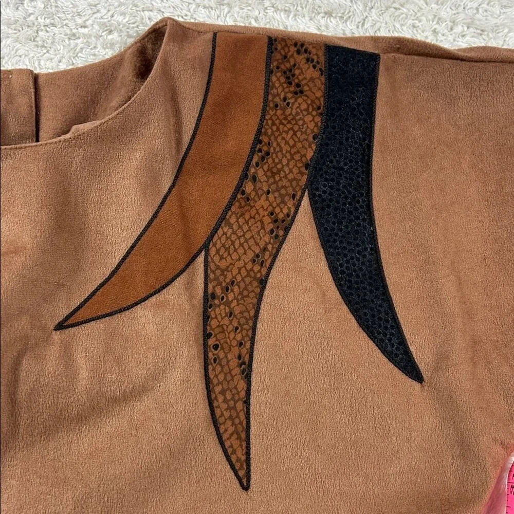 Vintage 80s Dolman‎ sleeve and pencil skirt brown chenille peplum belted dress